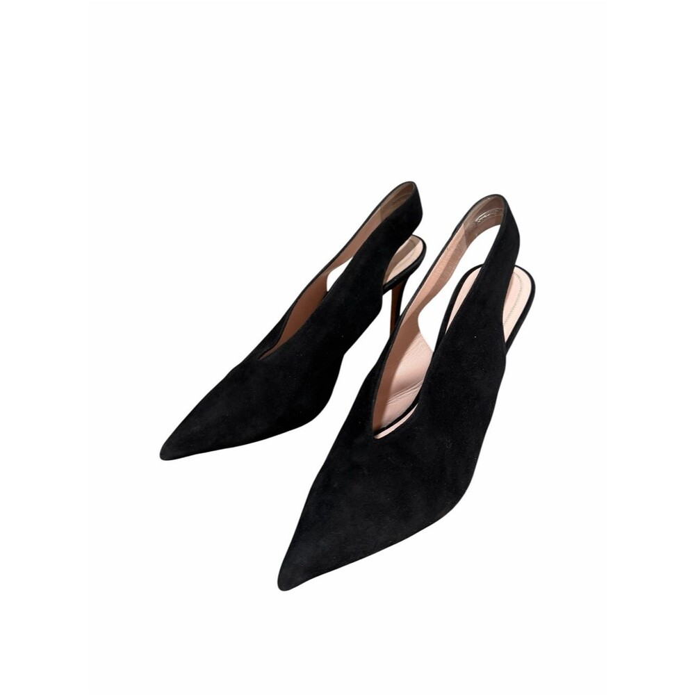 Celine Black Suede Pointed Slingback Heels | Phoebe Philo era soft V